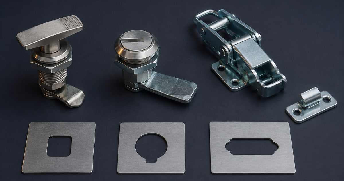 Generic compression, quarter-turn and draw latch examples for industrial enclosures
